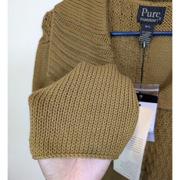 Pure Handknit Cardigan Sweater Patchwork Cotton Stretch Button Front Size M/L - Picture 11 of 15